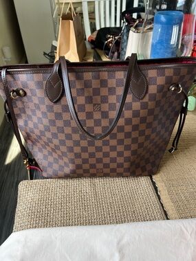 Louis Vuitton Brown Damier Ebene Tote with Dark Brown Trim